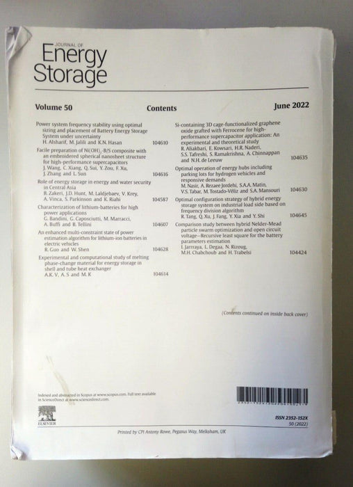 JOURNAL OF ENERGY STORAGE JUNE 2022 VOL 50