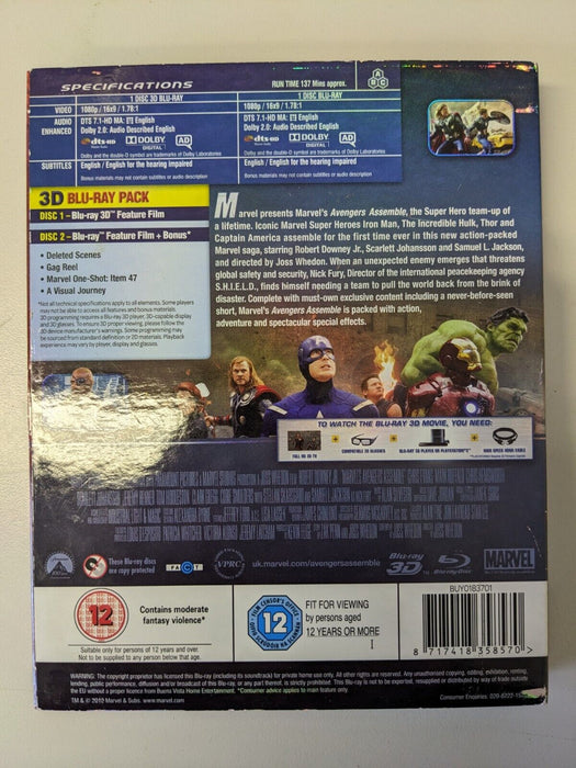 Avengers Assemble 3D Blu-ray (2D Blu-ray missing)