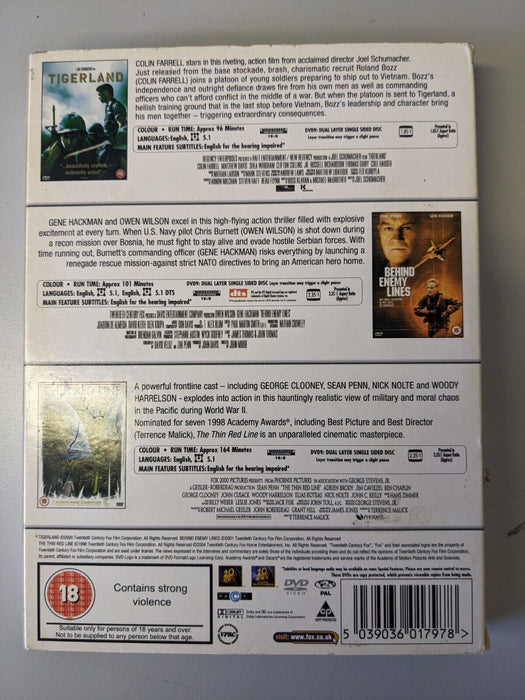 DVD Triple Set of Tigerland, Behind Enemy Lines and Thin Red Line