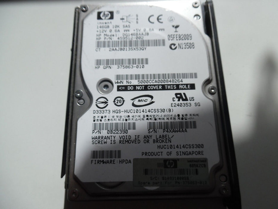 Hard Drive HP DG146BAAJB 459512-002 146GB 10000U/Min 16MB Cache SAS 2.5 " Inch