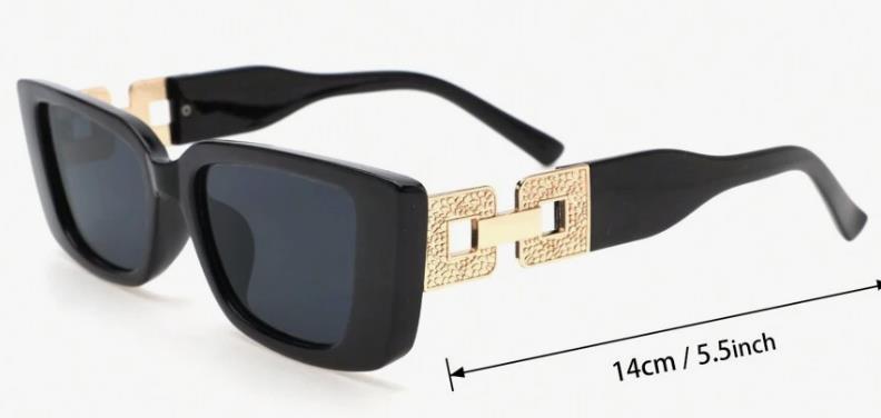 Womens Square Frame Black with Gold Chain Link Fashion Summer Sunglasses