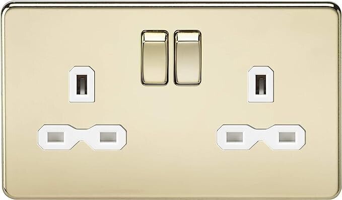 Knightsbridge SFR9000PBW Screwless 13A 2G Dp Switched Polished Brass with White