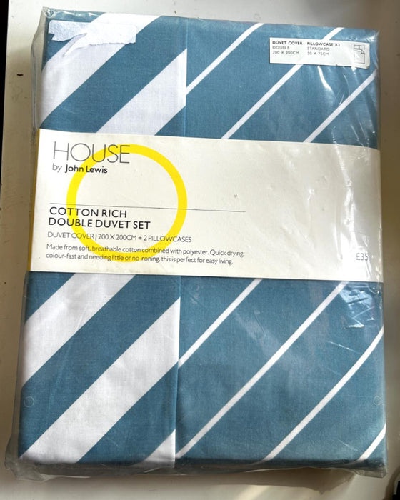 John Lewis & Partners Diaz Stripe Mini Teal Double Duvet Set