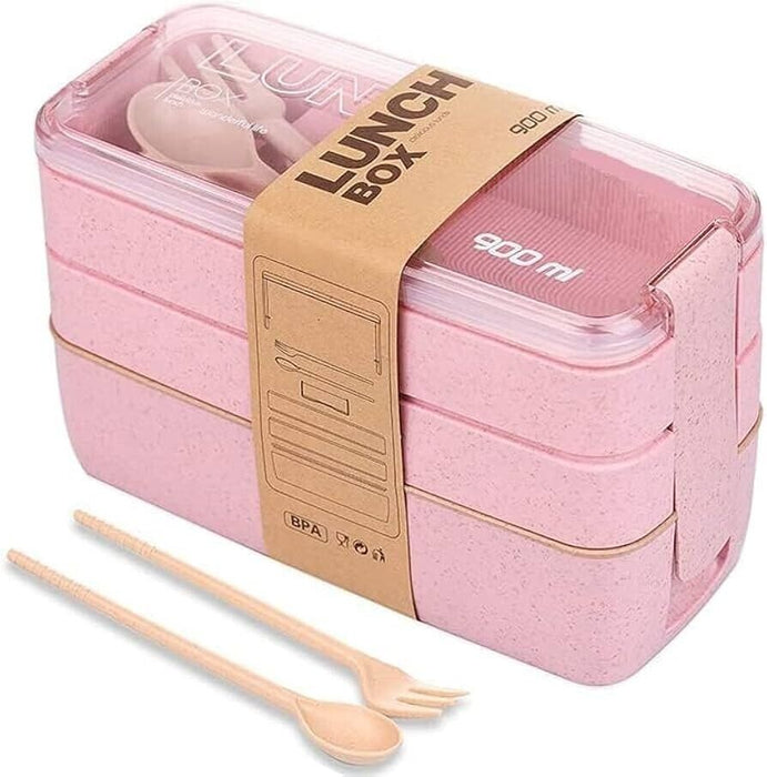 Lunch Box Bento Box 900ml 3Layer Wheat Straw Microwave Food Storage Container MK