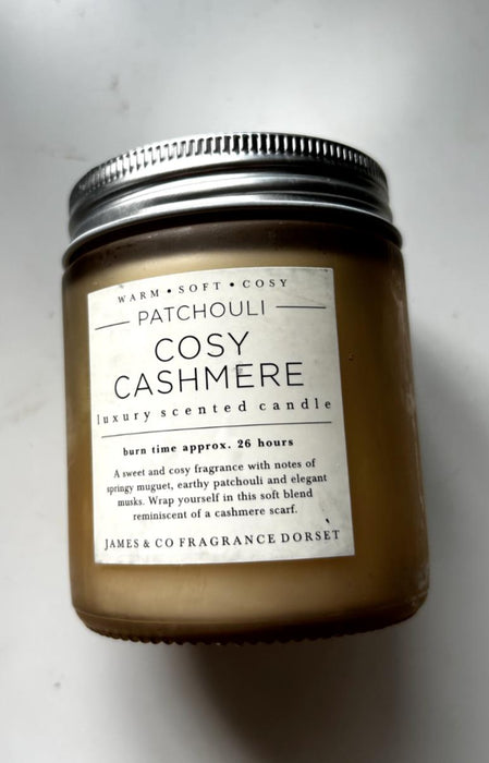 Cosy Cashmere Patchouli Scented Candle 26hr Burn Time Warm, Soft, Cosy