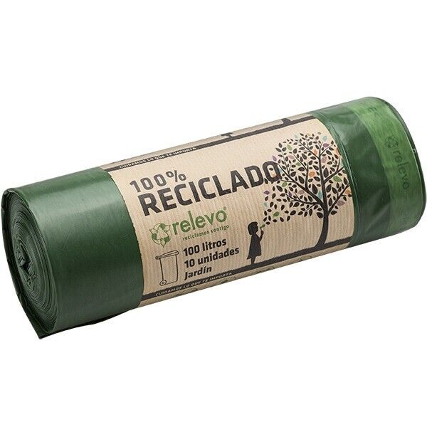 Relevo 100% recycled garden garbage bags 100 liters roll of 10 bags plus 3 free