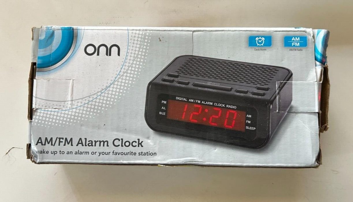 ONN Bedside Alarm Clock Radio Am & FM Snooze Sleep Red LED