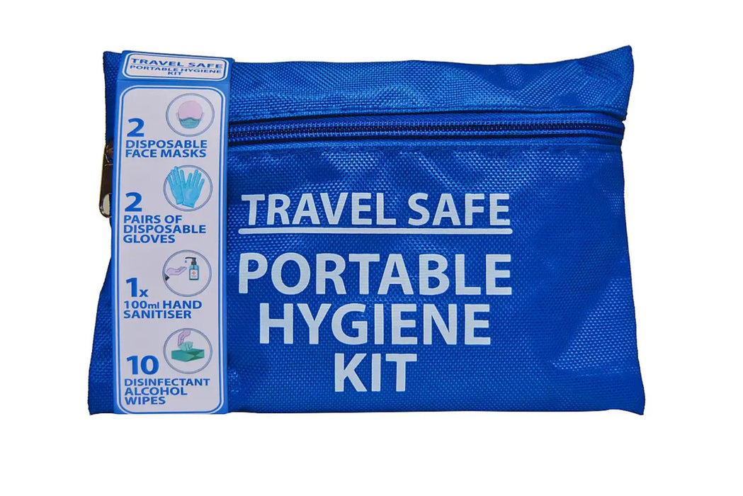 Travel Safe Portable Hygiene Kit (Incl. Travel Pouch, 2 Nitrile Non-powdered Lat