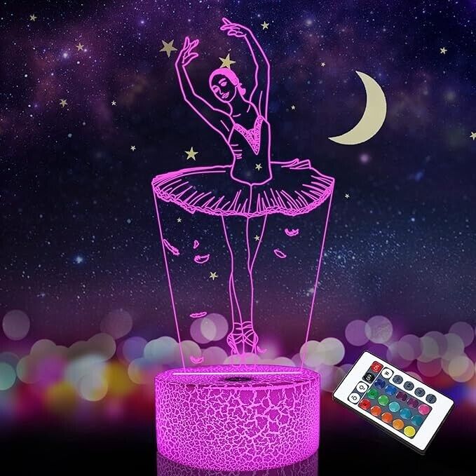 FULLOSUN Ballet Dancing Gifts, 3D Ballerina Illusion Lamp Kids Night Light with