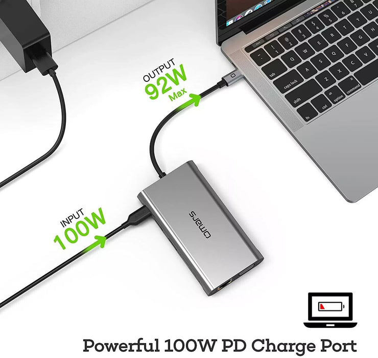 Omars Aluminum USB-C 4K 11-Port Hub Windows/Mac Compatible