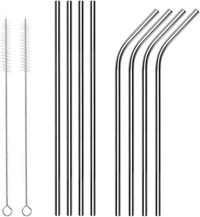 Silver Stainless Steel Drinking Straws, Reusable Metal Drinking Straws Set of 8