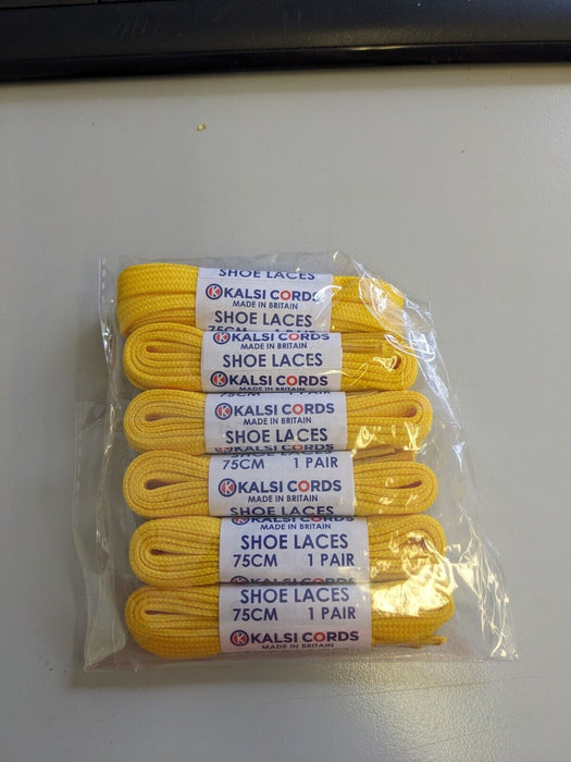 KALSI CORDS 75CM LENGTH 7mm THIN FLAT SHOELACES YELLOW