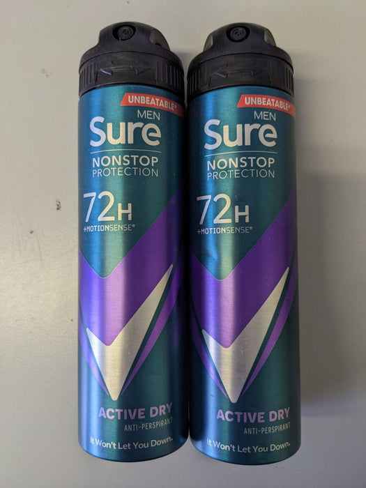 SURE MEN ACTIVE DRY ANTI-PERSPIRANT DEODORANT 150ML 2 PACK