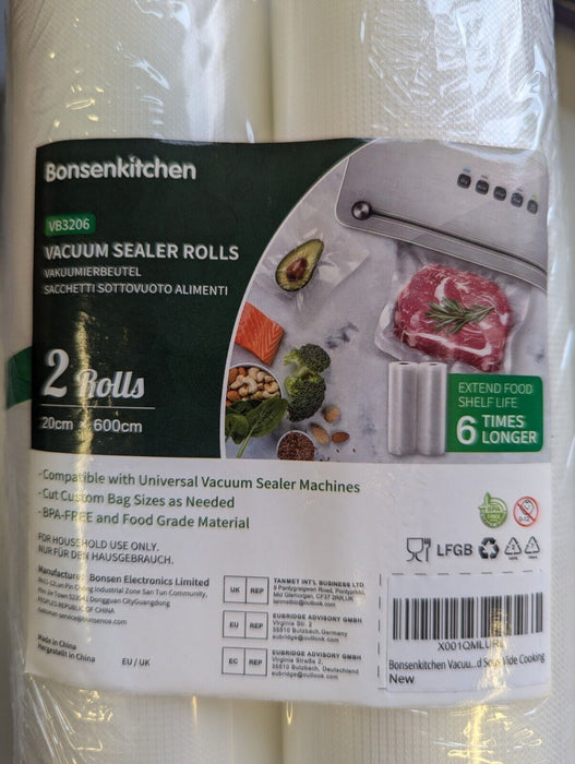 BonsenKitchen Vacuum Sealer Rolls - 2 Rolls 20cmx600cm