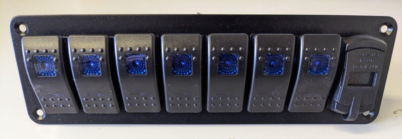 8 Gang Car Smart Boat Marine Blue LED Rocker Switch Panel Circuit Breaker 12-24V