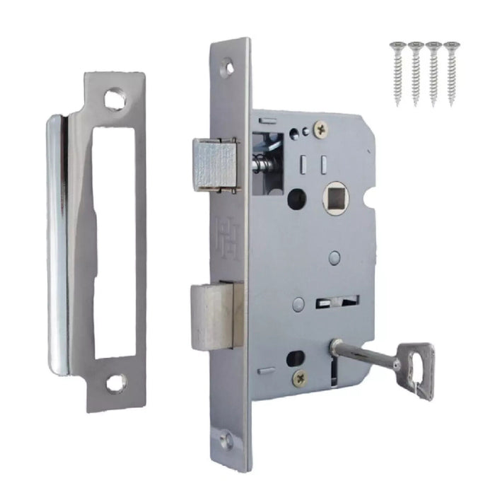 3 LEVER MORTICE SASH DOOR LOCK 2.5 INCH Chrome Finish Fire Rated