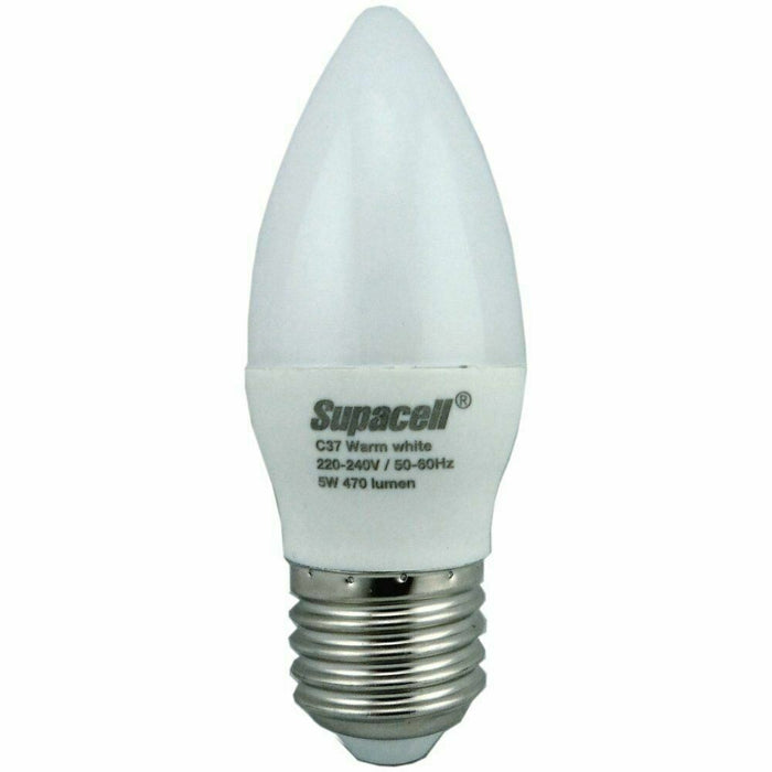 2x Supacell LED Screw Bulb Opal/Pearl Cool Day White C37 E27 470 5w