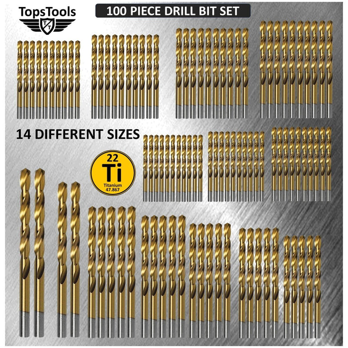 100pcs 1mm - 10mm Titanium Coated HSS Twist Drill Bits Storage Box Set