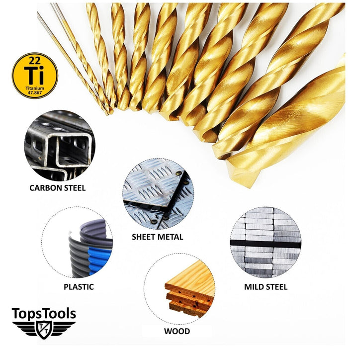 100pcs 1mm - 10mm Titanium Coated HSS Twist Drill Bits Storage Box Set