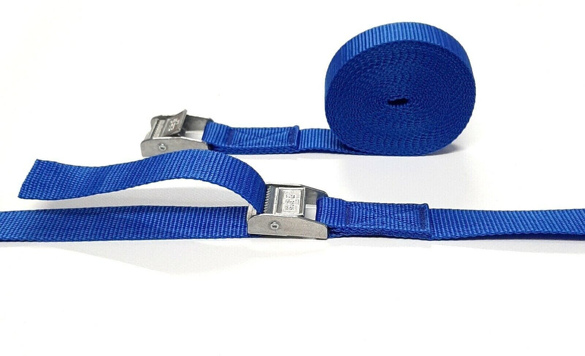 2 Pk Metal Cam Buckle Tie Down Straps 25mm Webb 1m - 5m Securing Luggage Trailer