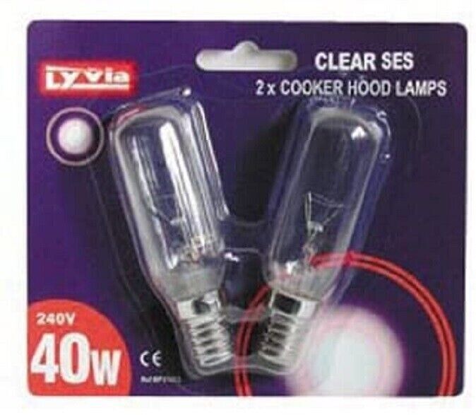 2 x Lyvia 40W Cooker Hood Light Bulb 240v SES E14 Extractor Fan Lamp - New