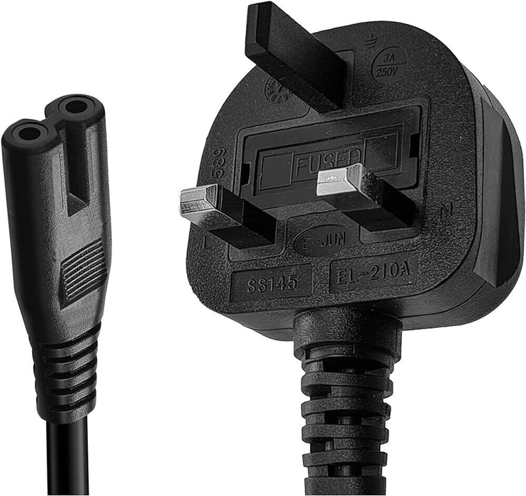 3M Figure 8 Power Lead - 2-Pin IEC C7 Universal 3-Pin UK Plug Power Cable