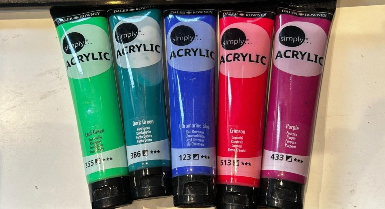 5x Simply Acrylic 75ml tubes of Paint Assorted Colours