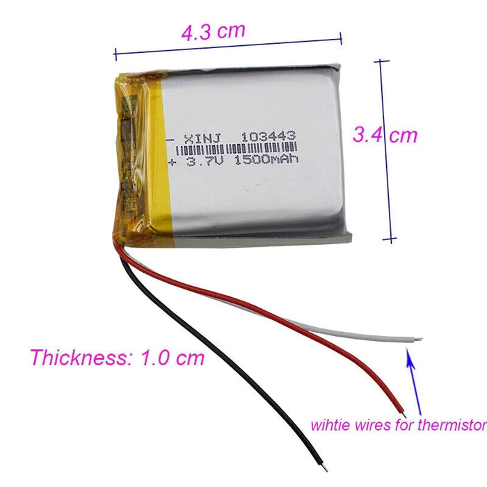 3.7V 1500mAh Thermistor Polymer Li Battery 103443 For Drift Camera GPS Tablet PC