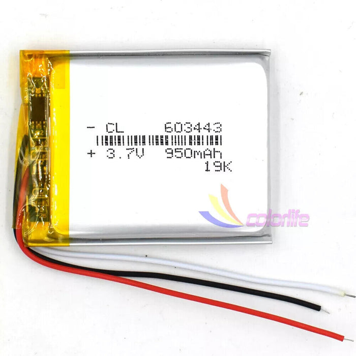 3.7V 603443 950mAh Li-po Rechargeable Battery Lipolymer Cell/Camera 2 Wire