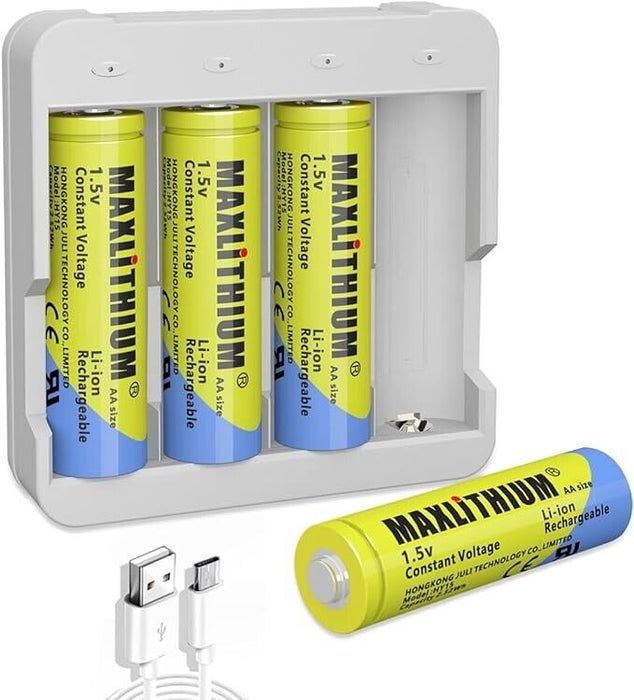 1.5V AA Lithium Rechargeable Batteries 2520mWh, 1500 Cycles Lithium AA Batteries