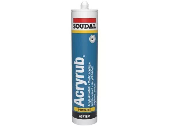 Soudal Acryrub Acrylic Black Polymer Sealant Filler Paintable Cartridge 310ml