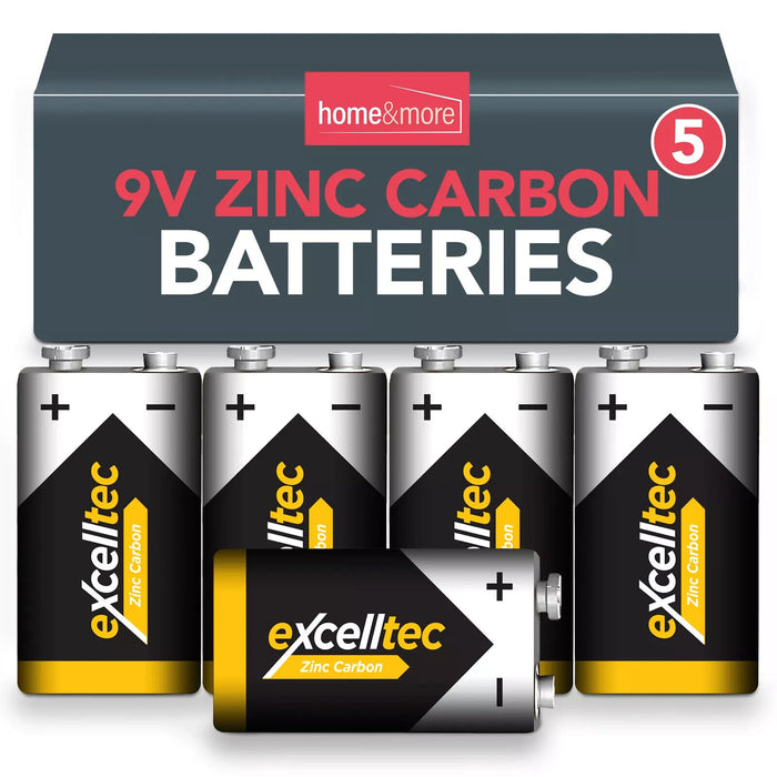 5pk 9V Battery | 9 Volt Heavy Duty Batteries | 6F22 PP3 Smoke Alarm Zinc Carbon