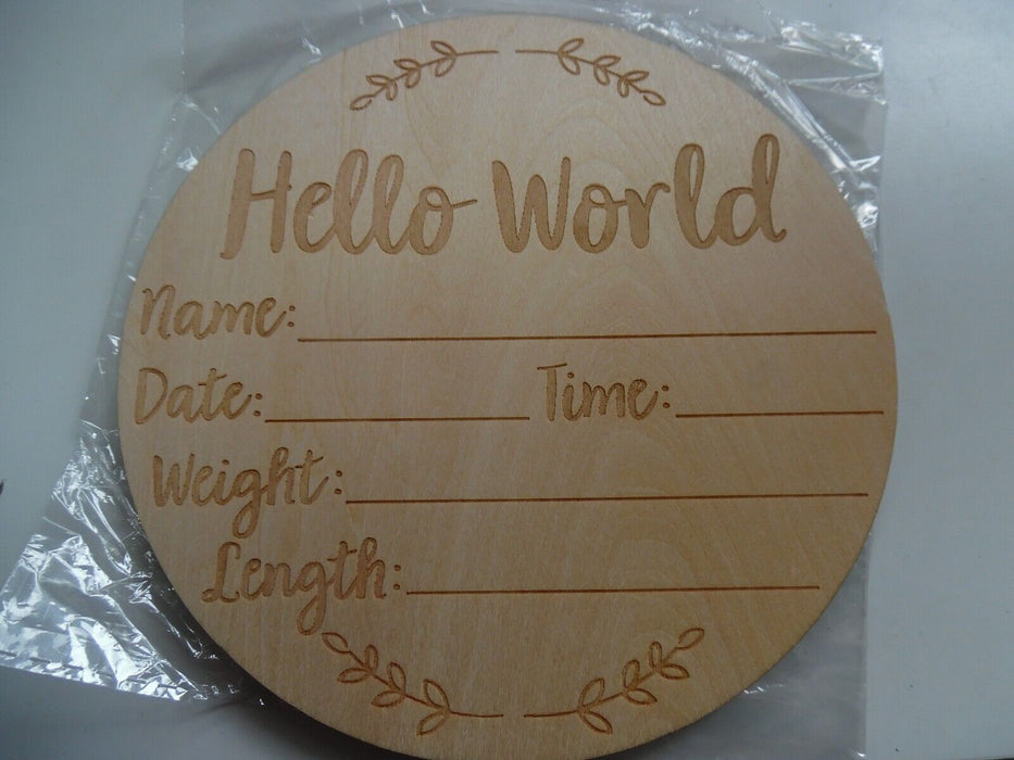 Wooden Baby Announcement Sign Hello World new Birth