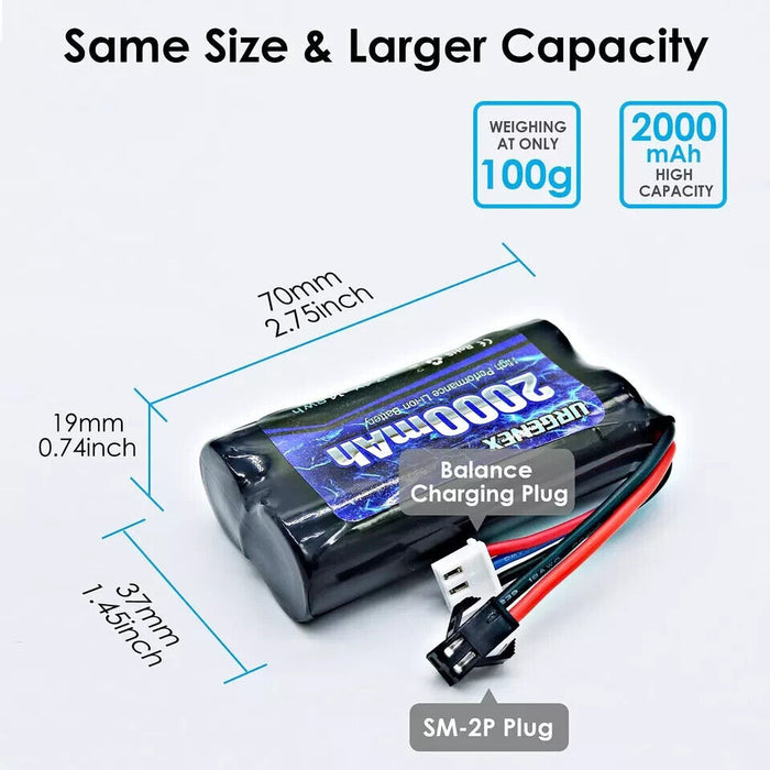 2 x 7.4V Li-ion Batteries 2000mAh 2S Battery with SM 2P Plug with Charger