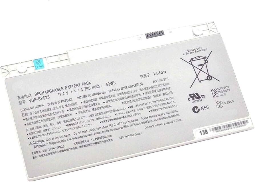 ReplacementVGP-BPS33 For Vaio SVT141C11L SVT151A11L Li-ion Battery 3760mAh 11.4V