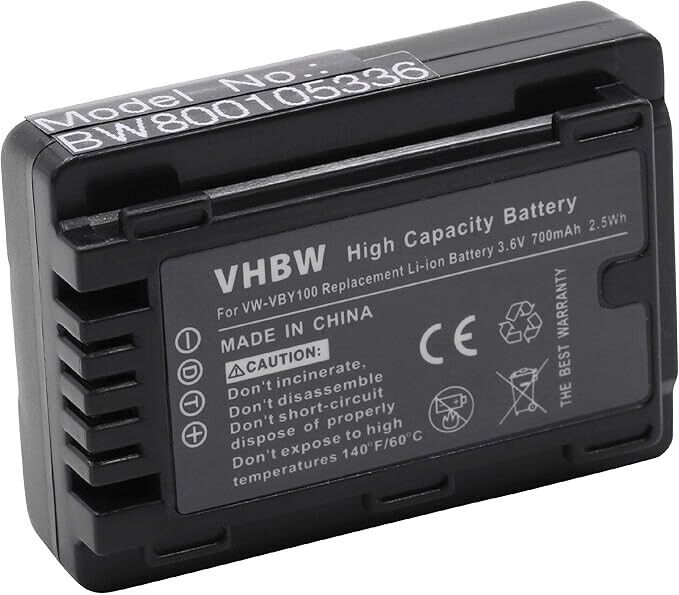 vhbw for VW-VBY100 Panasonic HC-V110, HC-V110GK, HC-V110K, HC-V110P, HC-V201 as