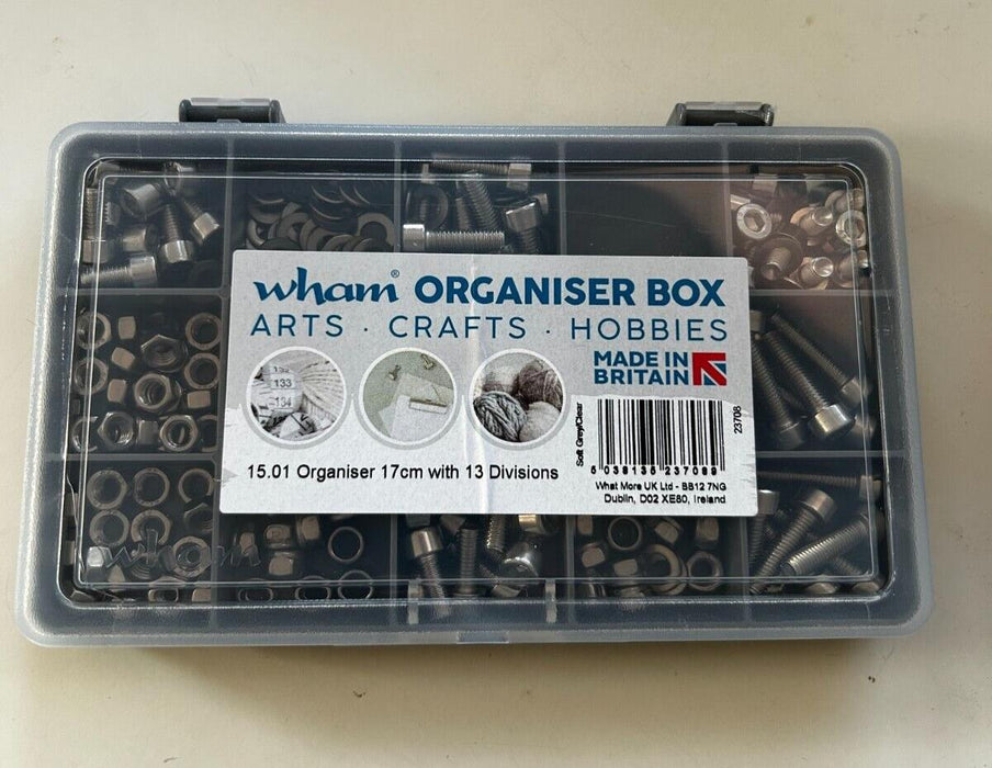 Wham Organiser Box 15 Sections 13 Dividers Assorted Nuts and Bolts