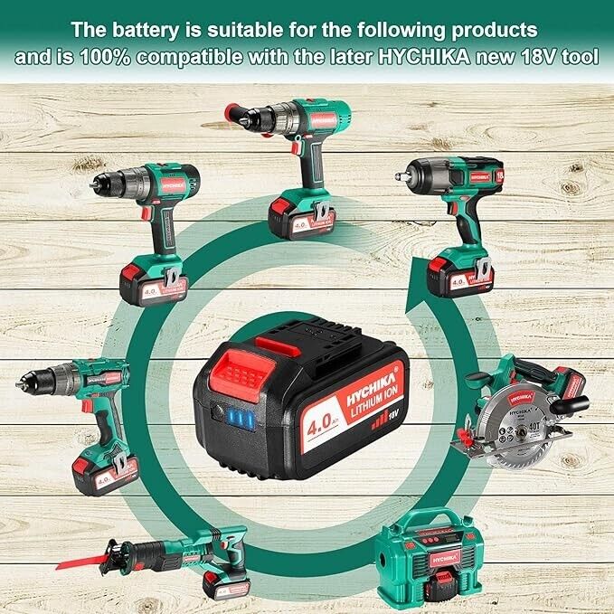 HYCHIKA Battery 4000mAh 18V Lithium for HYCHIKA 18V Tools, Reciprocating Saw, Im