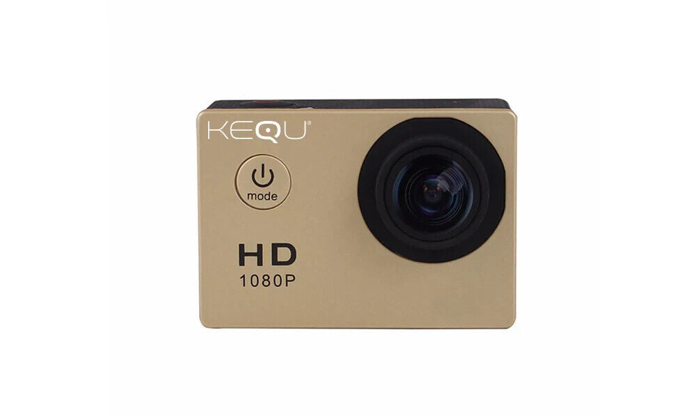 Kequ HD 1080p 16MP Water-Resistant Action Camera Gold NEW