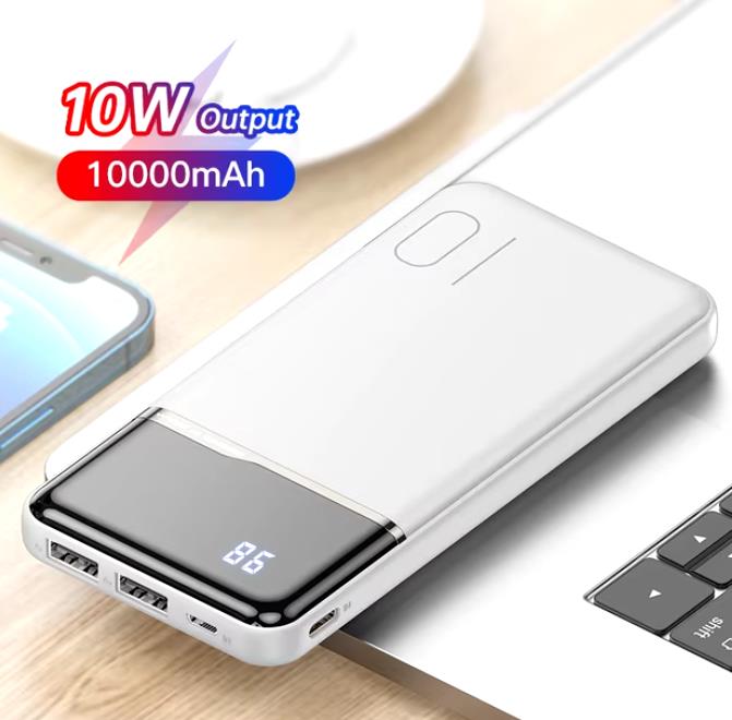 KUULAA Power Bank 10000mAh Smart Charging Digital Screen 3 Ports WHITE