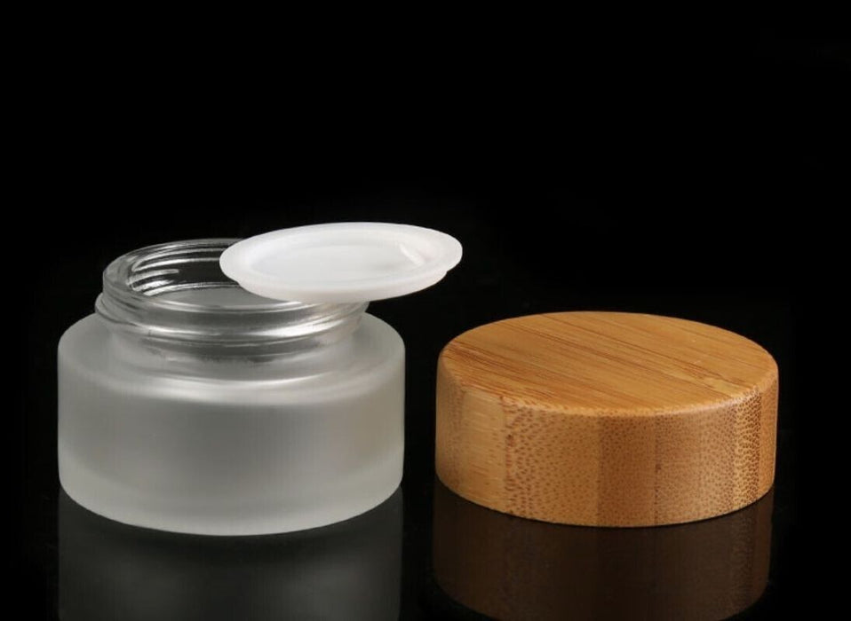 1 piece clear glass jar with wooden lid, empty cosmetic jar cream jar 30g