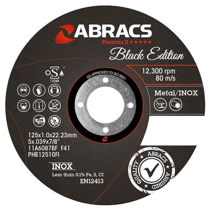 10 x ABRACS PHOENIX II  BLACK EDITION 4-1/2" SLITTING DISCS , 5 STAR PRODUCT