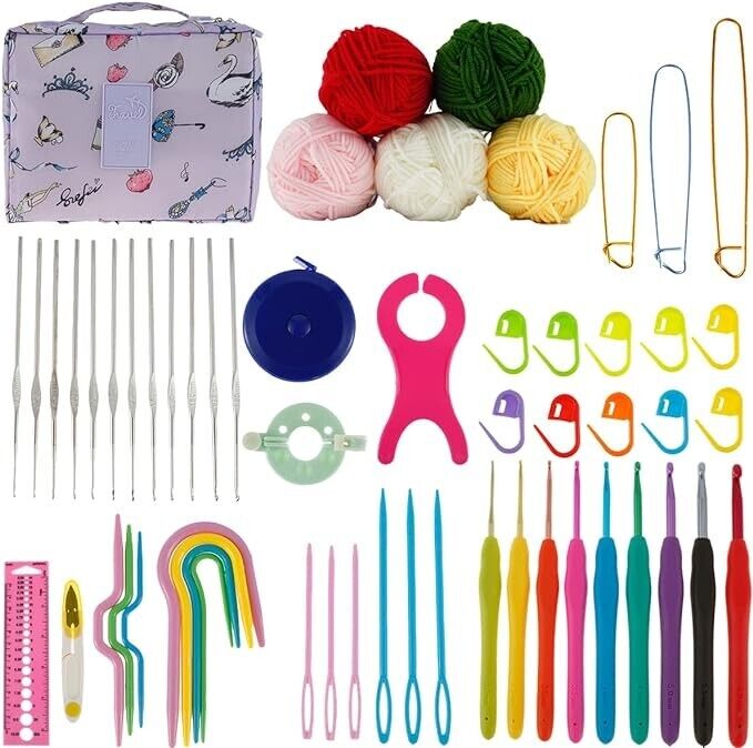 59 Pcs Crochet Hooks Set with Organiser Bag,DIY Knitting Kit for Adults