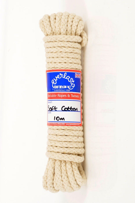 10MM X 10M - QUALITY EVERLASTO NATURAL SOFT COTTON BRAIDED ROPE ECRU