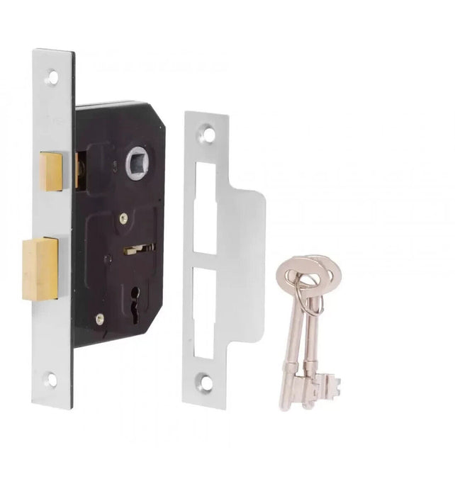 3 Lever Mortise Sash Lock Nickel Plated Finish with 2 Keys 2.5" 64mm