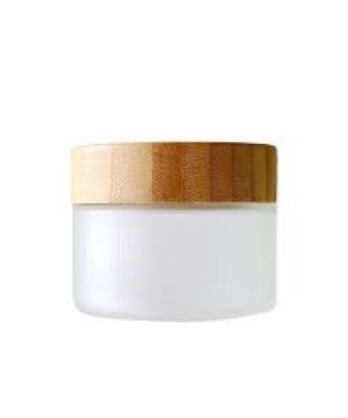 2oz frosted glass cosmetic cream jar with bamboo lid