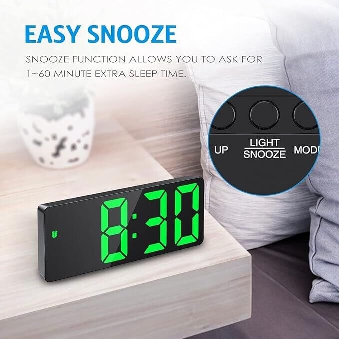 Digital Alarm Clock, Alarm Clocks Bedside with Big LED Temperature Display, Beds