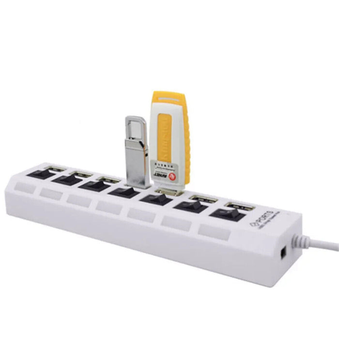 7-Port USB 2.0 Hub w/ High Speed Adapter ON/OFF Switch for PC Splitter