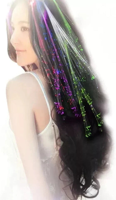 LED Fiber Optic Hairpin Light-Up Braid Luminous Hair Flashing Rave Party 12 pcs