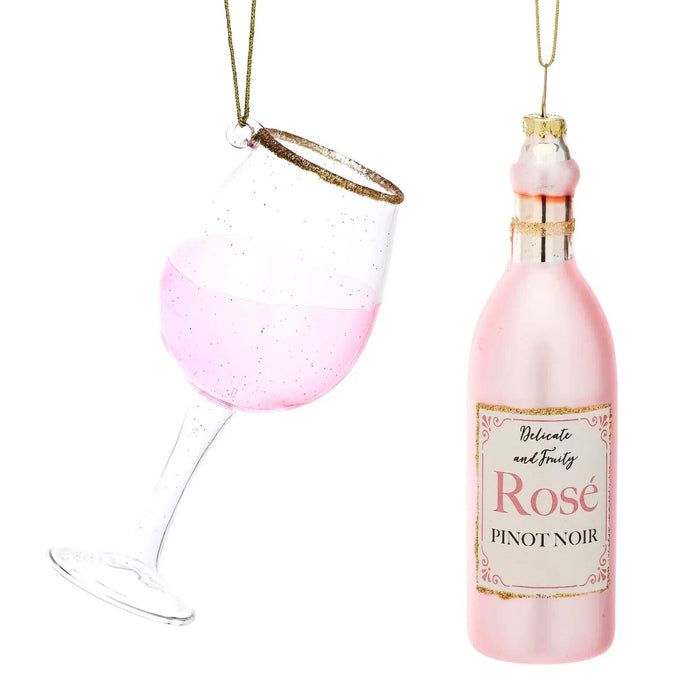 Sass & Belle Stunning Rose Wine & Gold Topped Glass Christmas Bauble Gift Set